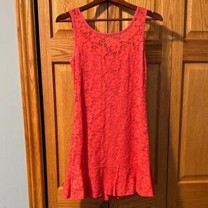 Vibrant Coral Lace Dress